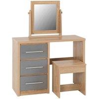 Seconique Seville Dressing Table Set - Grey Gloss Light Oak Effect Veneer, Grey