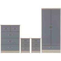 Seconique Nevada 2 Door 1 Drawer Wardrobe Bedroom Set - Grey Gloss Light Oak Effect Veneer
