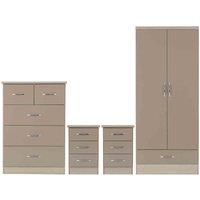 Seconique Nevada 2 Door 1 Drawer Wardrobe Bedroom Set - Oyster Gloss Light Oak Effect Veneer, Brown