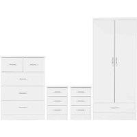 Seconique Nevada 2 Door 1 Drawer Wardrobe Bedroom Set - White Gloss, White