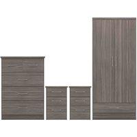 Seconique Nevada 2 Door 1 Drawer Wardrobe Bedroom Set - Black Wood Grain, Black