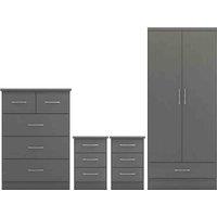 Seconique Nevada 2 Door 1 Drawer Wardrobe Bedroom Set - 3D Effect Grey, Grey