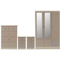 Seconique Nevada 3 Door 2 Drawer Wardrobe Bedroom Set - Oyster Gloss Light Oak Effect Veneer, Brown