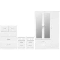 Seconique Nevada 3 Door 2 Drawer Wardrobe Bedroom Set - White Gloss, White