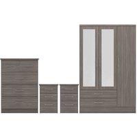 Seconique Nevada 3 Door 2 Drawer Wardrobe Bedroom Set - Black Wood Grain, Black