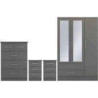 Seconique Nevada 3 Door 2 Drawer Wardrobe Bedroom Set - 3D Effect Grey, Grey