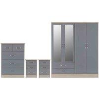 Seconique Nevada 4 Door 2 Drawer Wardrobe Bedroom Set - Grey Gloss Light Oak Effect Veneer, Grey