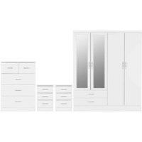 Seconique Nevada 4 Door 2 Drawer Wardrobe Bedroom Set - White Gloss, White