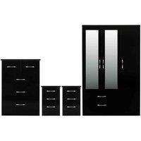 Seconique Nevada 3 Door 2 Drawer Wardrobe Bedroom Set - Black Gloss, Black