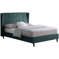 Seconique Amelia 4'6inch Bed - Green Velvet Fabric, Green
