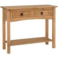 Seconique Corona 2 Drawer Console Table With Shelf - Distressed Waxed Pine, Brown