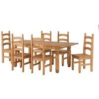 Seconique Corona Extending Dining Set With 6 Chairs - Distressed Waxed Pine, Brown