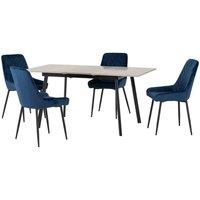 Seconique Avery Extending Dining Set - Concrete Sapphire Blue Velvet, Blue