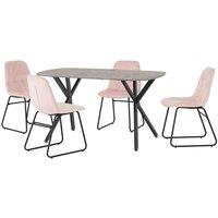Seconique Athens Rect & LUKas Dining Set - Concrete Baby Pink Velvet, Pink