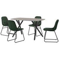 Seconique Athens Rect & LUKas Dining Set - Concrete Emerald Green Velvet, Green