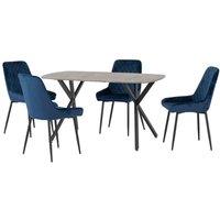 Seconique Athens Rect & Avery Dining Set - Concrete Sapphire Blue Velvet, Blue