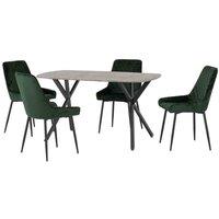 Seconique Athens Rect & Avery Dining Set - Concrete Emerald Green Velvet, Green