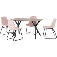 Seconique Athens Rect & LUKas Dining Set - Medium Oak Effect Baby Pink Velvet, Pink