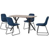 Seconique Athens Rect & LUKas Dining Set - Medium Oak Effect Sapphire Blue Velvet, Blue