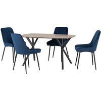 Seconique Athens Rect & Avery Dining Set - Medium Oak Effect Sapphire Blue Velvet, Blue
