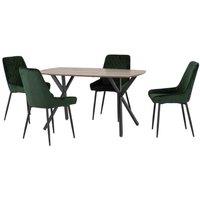 Seconique Athens Rect & Avery Dining Set - Medium Oak Effect Emerald Green Velvet, Green