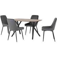 Seconique Athens Rect & Avery Dining Set - Medium Oak Effect Grey Velvet, Grey