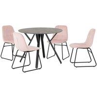Seconique Athens Round & LUKas Dining Set - Concrete Baby Pink Velvet, Pink
