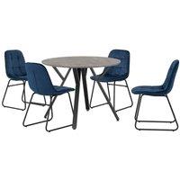 Seconique Athens Round & LUKas Dining Set - Concrete Sapphire Blue Velvet, Blue