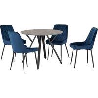Seconique Athens Round & Avery Dining Set - Concrete Sapphire Blue Velvet, Blue
