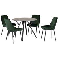 Seconique Athens Round & Avery Dining Set - Concrete Emerald Green Velvet, Green