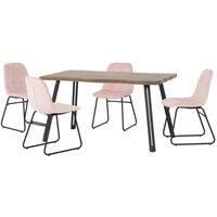 Seconique Quebec Wave & LUKas Dining Set - Medium Oak Effect Baby Pink Velvet, Pink