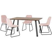 Seconique Quebec Straight & LUKas Dining Set - Medium Oak Effect Baby Pink Velvet, Pink