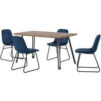 Seconique Quebec Straight & LUKas Dining Set - Medium Oak Effect Sapphire Blue Velvet, Blue