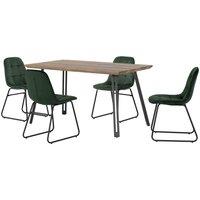Seconique Quebec Straight & LUKas Dining Set - Medium Oak Effect Emerald Green Velvet, Green