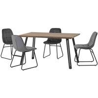 Seconique Quebec Straight & LUKas Dining Set - Medium Oak Effect Grey Velvet, Grey