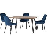 Seconique Quebec Straight & Avery Dining Set - Medium Oak Effect Sapphire Blue Velvet, Blue