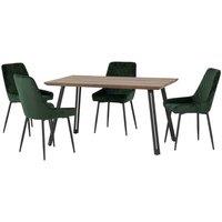 Seconique Quebec Straight & Avery Dining Set - Medium Oak Effect Emerald Green Velvet, Green