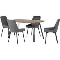 Seconique Quebec Straight & Avery Dining Set - Medium Oak Effect Grey Velvet, Grey