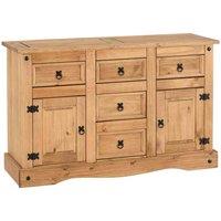 Seconique Corona 2 Door 5 Drawer Sideboard - Distressed Waxed Pine, Brown
