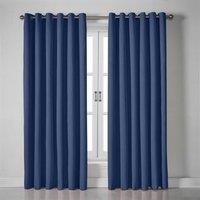 Essential Living Linen Look Eyelet Ring Top Blackout Curtains Blue 110cm x 137cm, Blue
