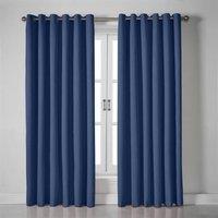 Essential Living Linen Look Eyelet Ring Top Blackout Curtains Blue 110cm x 183cm, Blue
