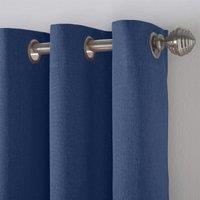 Essential Living Linen Look Eyelet Ring Top Blackout Curtains Blue 110cm x 229cm, Blue