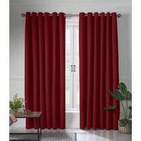 Essential Living Linen Look Eyelet Ring Top Blackout Curtains Red 110cm x 137cm, Red