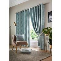Essential Living Wold Eyelet Ring Top Curtains Teal 228cm x 274cm, Green