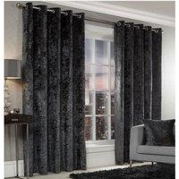 Essential Living Crushed Velvet Eyelet Ring Top Curtains Charcoal 117cm x 137cm, Grey