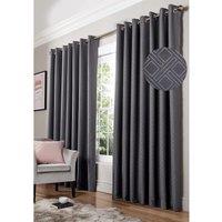 Essential Living Amond Eyelet Ring Top Curtains Charcoal 117cm x 137cm, Grey