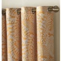 Essential Living Fern Eyelet Ring Top Curtains Ochre 111cm x 137cm, Yellow