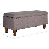 Essential Living Chelsea Storage Ottoman Bench - Grey Brass Upholstered With Flip Lid, Grey