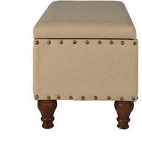 Essential Living Chelsea Storage Ottoman Bench - Tan Brass Upholstered With Flip Lid, Brown