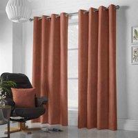 Essential Living Velvet Chenille Eyelet Ring Top Curtains Orange 142cm x 229cm, Orange